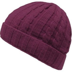Cuffed Cable Knit Beanie Burgundy